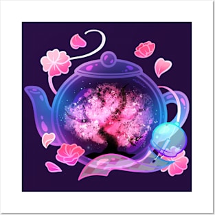 Nighttime Sakura Teapot Posters and Art